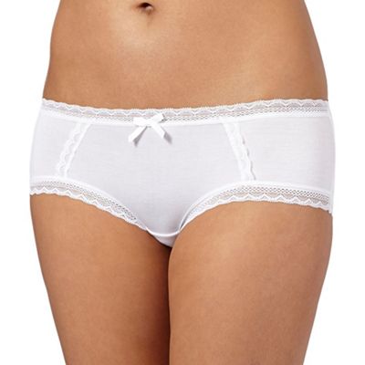 White lace trimmed high leg briefs